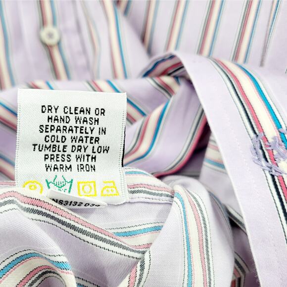 Bugatchi UOMO Classic Fit Purple Pinstripe Long Sleeve Button Up Shirt Men's XL - Picture 8 of 9